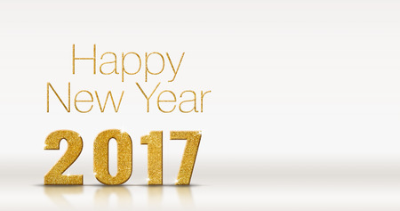 Happy new year 2017 gold glitter texture on white studio room background,Mock up template for adding...