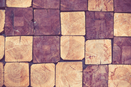 Close up rustic wood block wall texture background,vintage filter.の写真素材
