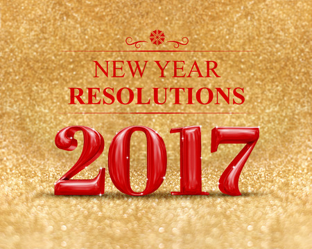 New year 2017 (3d rendering) red color at golden sparkling glitter room background,holiday greeting...