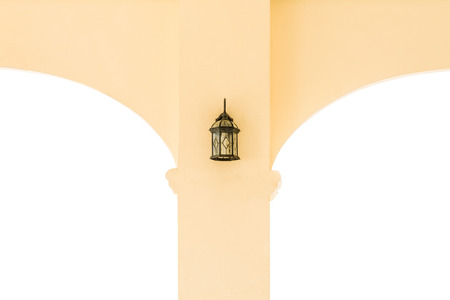 Yellow entrance arch isolated at white background.の写真素材