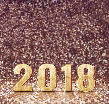 Vintage filter tone of happy new year 2018 (3d rendering) at sparkling glitter background ,Holiday...