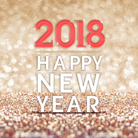 happy new year 2018 year number with confetti at sparkling golden glitter background ,Holiday...