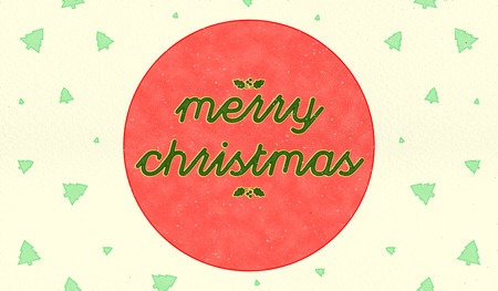 Vintage print style of Merry Christmas with red circle and Christmas tree confetti on cream color craft paper,Holiday greeting card.の写真素材