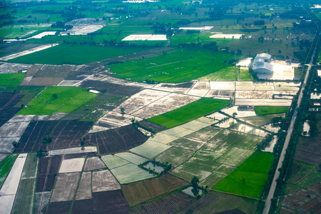 aerail view of land when airplane flying in morningの写真素材