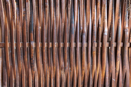 Old dark brown wicker wall texture background.handicraft backdropの写真素材