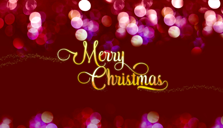 Merry Christmas gold glossy with star on red velvet color bokeh light sparkling background,Banner Holiday greeting cardの写真素材