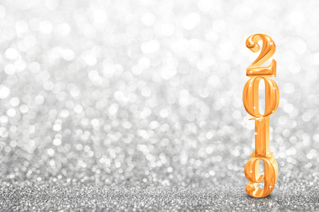 2019 golden new years 3d rendering at abstract sparkling bright silver glitter  perspective background studio.luxury holiday backdrop mock up for display of product.holiday festive greeting cardの写真素材