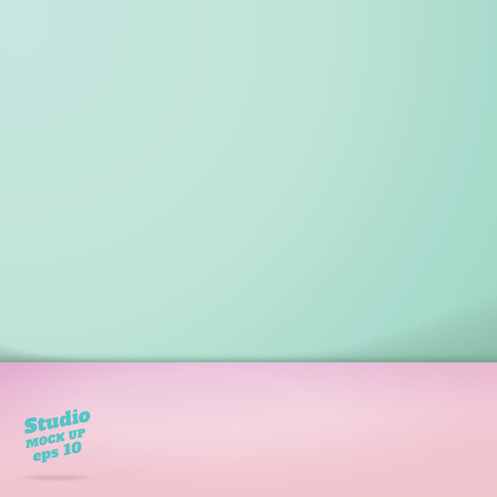Vector of Empty pastel green and pink two tone color studio room background ,Template mock up for display of product,summer backdrop.のイラスト素材