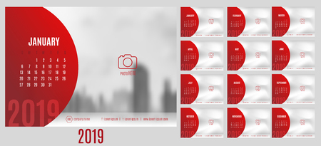 Vector of Calendar 2019 year with 12 month calendar with modern style,week start at Sunday,Template for place your photoの写真素材