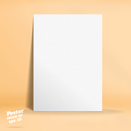 Vector of White paper poster in pastel colorful orange studio room,Template mock up for display of design or your content ,Business presentationのイラスト素材
