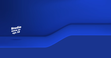Vector,Empty vivid blue color studio table with slope step room background ,product display with copy space for display of content design.Banner for advertise product on website.のイラスト素材