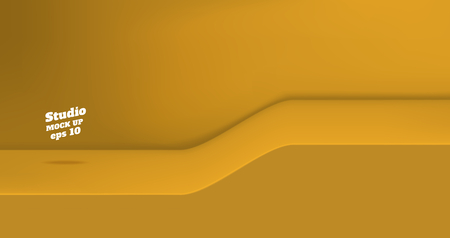 Vector,Empty vivid yellow color studio table with slope step room background ,product display with copy space for display of content design.Banner for advertise product on websiteのイラスト素材