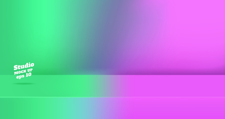 Vector,Empty neon green gredient to vivid pink color 3d studio table room background ,product display with copy space for display of content design.Banner for advertise product on websiteのイラスト素材