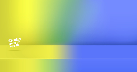 Vector,Empty neon yellow gredient to vivid blue color 3d studio table room background ,product display with copy space for display of content design.Banner for advertise product on websiteのイラスト素材