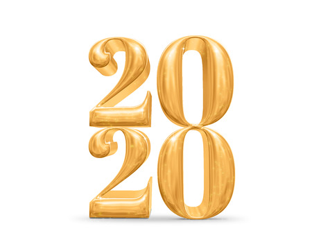 2020 happy new year golden number (3d rendering) on white studio room,Holiday card.の写真素材