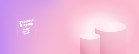 Vector,Empty subtle gradient purple to pink color studio round kiosk stand background ,product display with copy space for display of content design.Banner for advertise product on websiteのイラスト素材