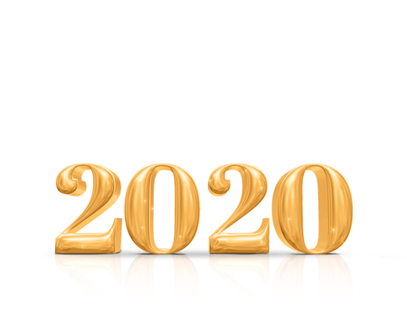 2020 happy new year golden number (3d rendering) on white studio room,Holiday card,Leave space for adding text.の写真素材