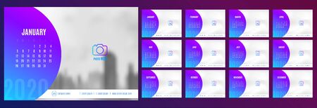 Vector 2020 new year calendar planner template in gradient table vivid modern blue and pueple...