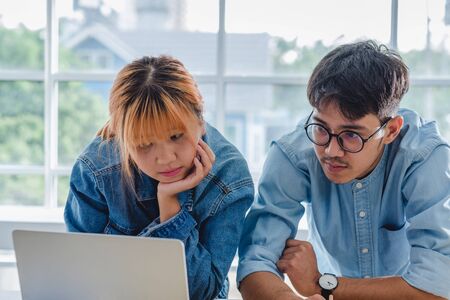 creative designer team brainstorming  in casual meeting on desk with laptop in meeting room at modern office with data sheet on table.business lifestyle conceptの写真素材