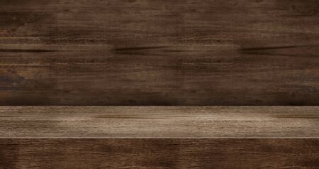 wooden texture table product display background.3d perspective studio photography stand.banner mokc up space for showcase product.empty countertop backdrop..buseiness presentation for advertiseの写真素材