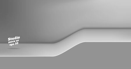 Vector Empty grey studio table with slope step room background ,product display with copy space for display of content design.Banner for advertise product on websiteのイラスト素材
