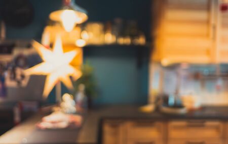 abstract blurred Christmas tree decoration with light at living room in house with bokeh background,winter holiday season celebration festivalの写真素材