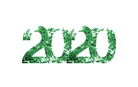 2020 happy new year with green leaf texture on white background,Nature eco concept,organic greeting card holiday.banner space for adding textの写真素材