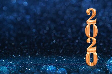 2020 golden new years 3d rendering at abstract sparkling dark blue glitter perspective background studio.luxury holiday backdrop.mock up banner for display of product.celebration festive greeting cardの写真素材