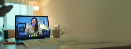Video conference meeting concept.overwork asian woman teleconference collaboration with colleagues...