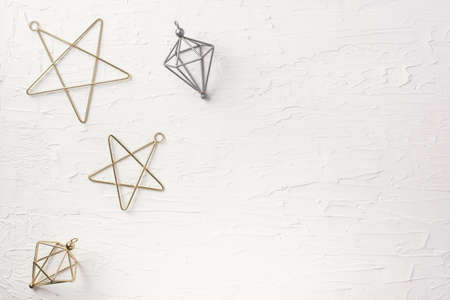 Christmas  modern bauble decoration on white paster concrete table backgroundの写真素材