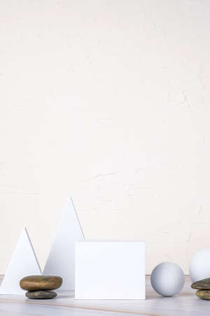 Product display block stand with nature element with copy space with clean styleの写真素材
