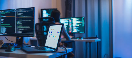 asian woman  and Indian man Developer team working  about devops programming software data online ...