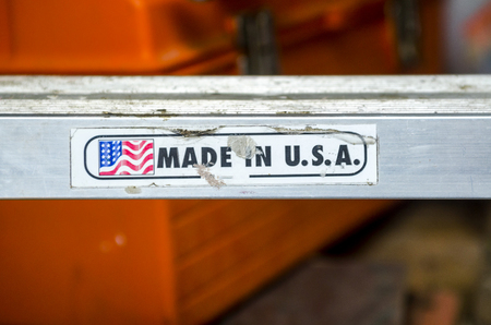 Made in U.S.A. on ladder rungの写真素材