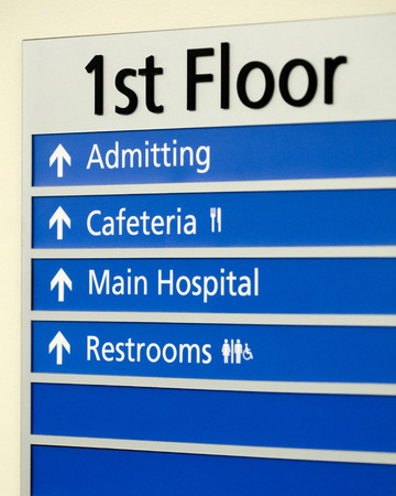 Hospital directory indicating various locations on first floorの写真素材