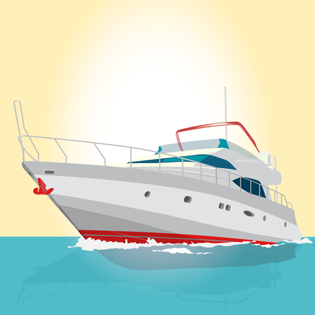 Nice red and white boat on on the surface fishing on a ship with outline background for poster illustration for web pageのイラスト素材