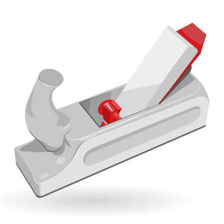 Nice classical wooden jack plane with black handle on white red handle black metal head - Construction tools flatten master vector illustration iconのイラスト素材
