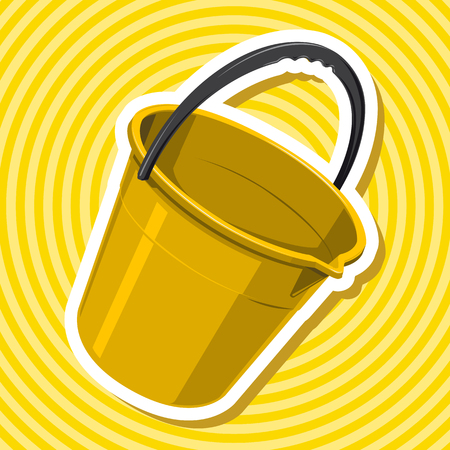 Nice golden yellow plastic bucket with handle with black outline border - flatten isolated vector illustration masterのイラスト素材
