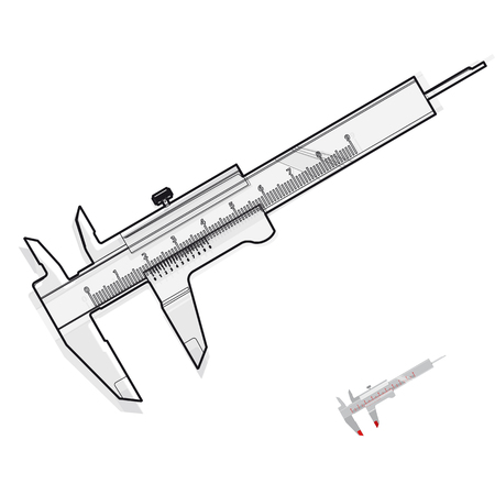 Nice wire gauge sliding calliper on white Black and white construction tools flatten master vector illustration iconのイラスト素材