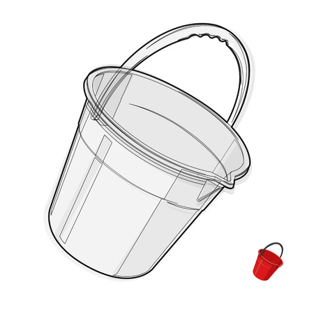 Wire nice classical plastic bucket with black handle on white Black and white construction tools flatten master vector illustration iconのイラスト素材