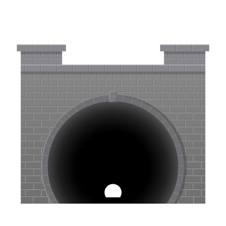 Railway low poly tunnel in a front view. Old stone circular tunnel with a light at the end. Isolated on white background. Diminishing perspective.のイラスト素材
