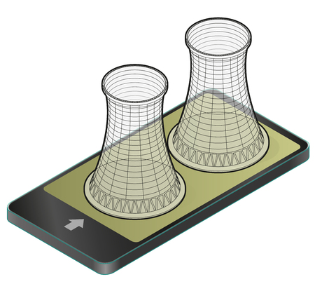 Vector isometric cooling system of a nuclear power plant in a mobile phone.のイラスト素材