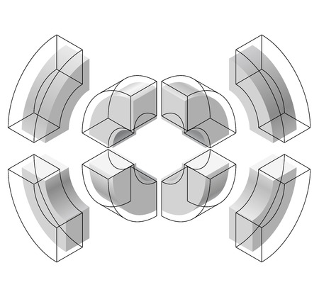 Arched shapes in isometric perspective, isolated on white background.のイラスト素材