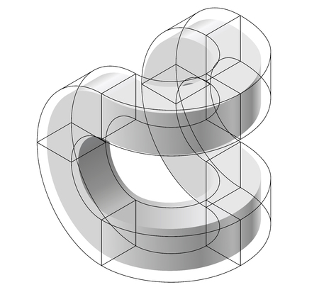 Abstract curved vector shape reminiscent of technological development, nanotechnology component. Isometric brand of scientific institution, research center, laboratories, spatial paradox.のイラスト素材