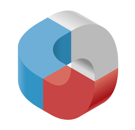 Abstract curved vector shape reminiscent of technological development, nanotechnology component. Isometric brand of scientific institution, research center, laboratories, spatial paradox.のイラスト素材