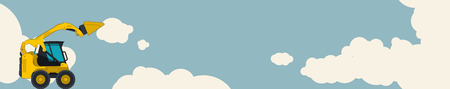 Big yellow excavator, sky with clouds in background. Horizontal banner layout with earth mover.のイラスト素材