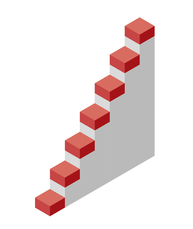 Vector cube shape evoking the ascending staircase. Minimalistic block like architectural stairs from aerated concrete. Master isolated illustration, isometric exploration industry icon symbol, white backgroundのイラスト素材