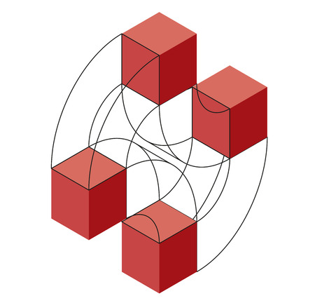 Abstract curved vector shape reminiscent of technological development, nanotechnology component. Isometric brand of scientific institution, research center, laboratories, spatial paradoxのイラスト素材
