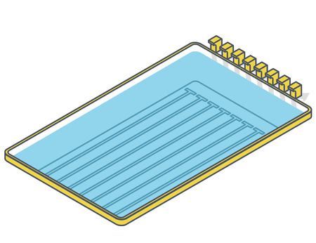 Swimming pool isometric on white background. Springboard for water jump. Outlined sport illustrationのイラスト素材
