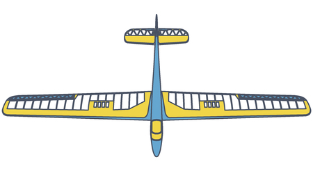 Outlined glider, beautiful subtle airplane model. Balsa wood wings, hobby model, ground plan. Master vector illustrationのイラスト素材