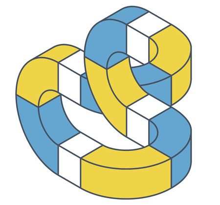 Abstract curved  shape reminiscent of technological development, nanotechnology component. Outlined isometric brand of scientific institution, research center. Minimalistic block shapeのイラスト素材